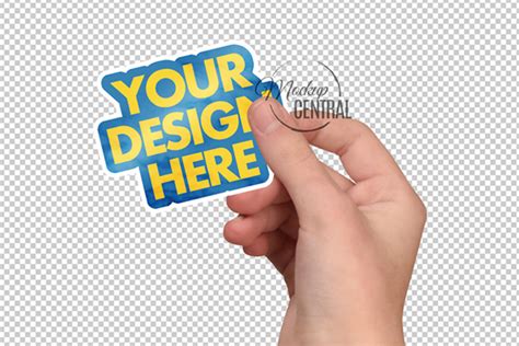 hand holding sticker mockup.